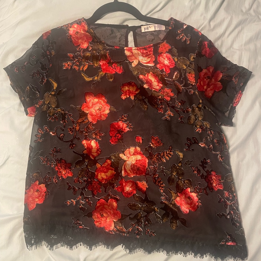 Mesh and Velvet Floral Top